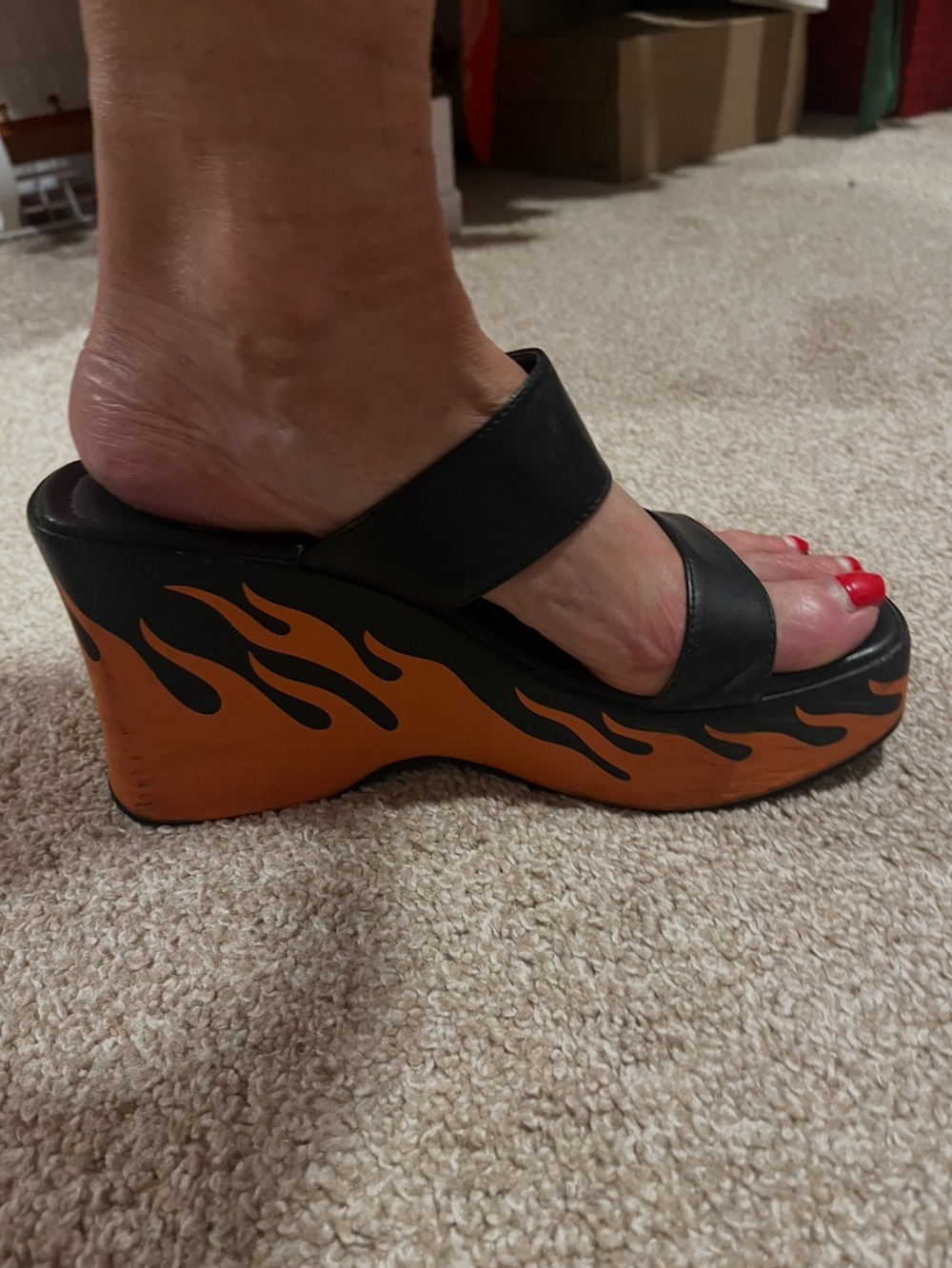 Black & Orange Flame Platform Wedge Sandals - Harley Davidson - Picture 6 of 7